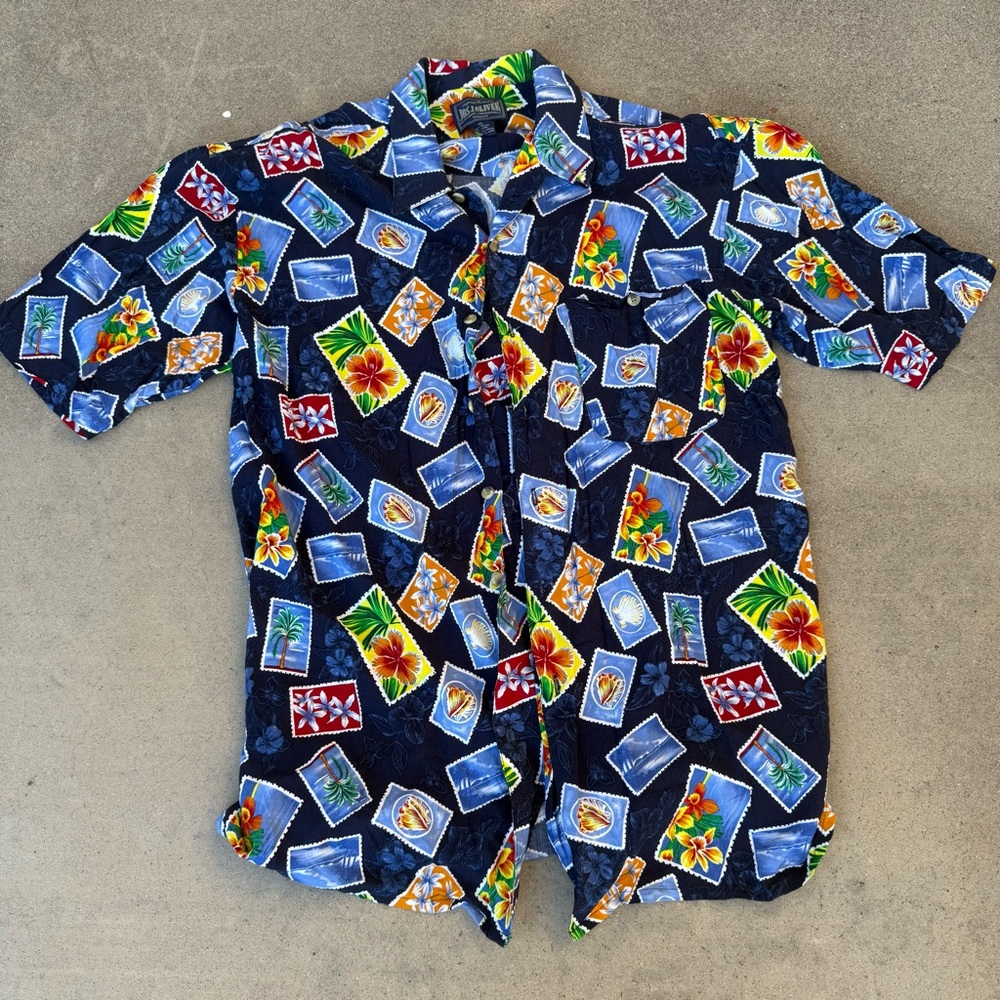Jos. J. Oliver Vintage‎ Hawaiian Postcard Button Up Short Sleeve Shirt Size XL